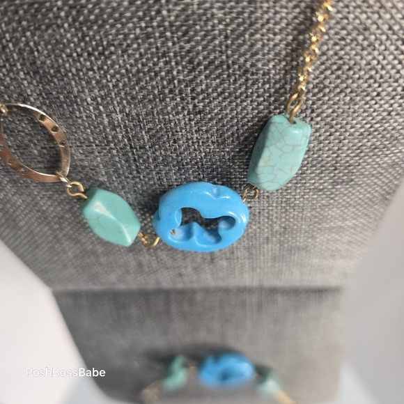 Turquoise Howlite & Gold-Tone Infinity Necklace – 34" No Clasp - Picture 6 of 11